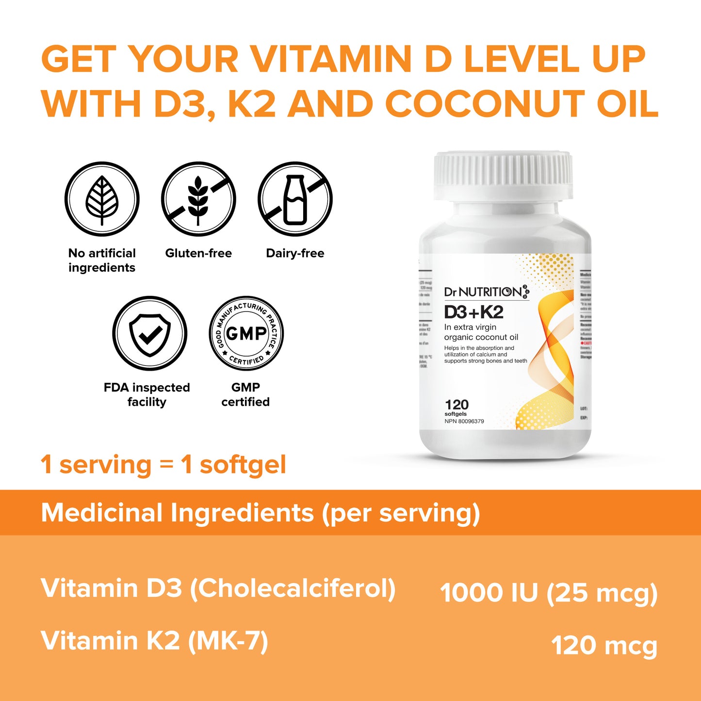 Vitamin D3+K2 120 Softgels